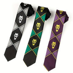 Bizarre Anime-Inspired Skull Head Tie – Purple, Black, and Green Handmade Necktie Bizarre Anime-Inspired Skull Head Tie – Purple, Black, and Green Handmade Necktie