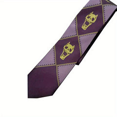Bizarre Anime-Inspired Skull Head Tie – Purple, Black, and Green Handmade Necktie