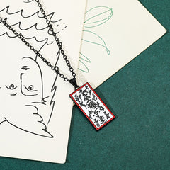 Anime Ninja-Inspired Alloy Pendant Necklace with Red & White Japanese Script