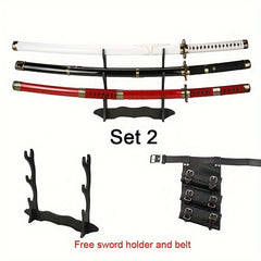 41-Inch Wooden Katana Sword - Anime-Inspired Prop with Belt and Holder, Perfect for Halloween, Cosplay, and Decor