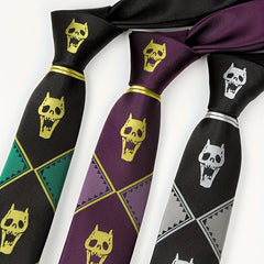 Bizarre Anime-Inspired Skull Head Tie – Purple, Black, and Green Handmade Necktie