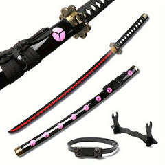 41-Inch Wooden Katana Sword - Anime-Inspired Prop with Belt and Holder, Perfect for Halloween, Cosplay, and Decor