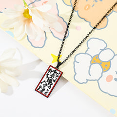 Anime Ninja-Inspired Alloy Pendant Necklace with Red & White Japanese Script