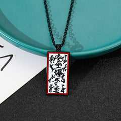 Anime Ninja-Inspired Alloy Pendant Necklace with Red & White Japanese Script