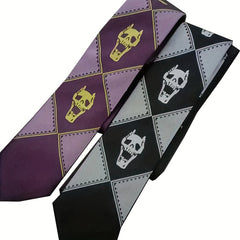 Bizarre Anime-Inspired Skull Head Tie – Purple, Black, and Green Handmade Necktie