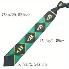 Bizarre Anime-Inspired Skull Head Tie – Purple, Black, and Green Handmade Necktie