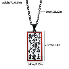 Anime Ninja-Inspired Alloy Pendant Necklace with Red & White Japanese Script