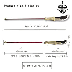 Anime Cosplay Sword - 78-Inch All-Metal Naginata Polearm Broadsword (Non-Bladed, Red)