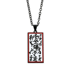Anime Ninja-Inspired Alloy Pendant Necklace with Red & White Japanese Script