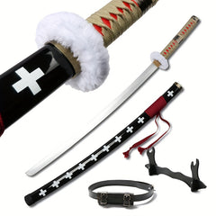 41-Inch Wooden Katana Sword - Anime-Inspired Prop with Belt and Holder, Perfect for Halloween, Cosplay, and Decor