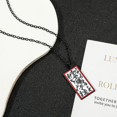 Anime Ninja-Inspired Alloy Pendant Necklace with Red & White Japanese Script
